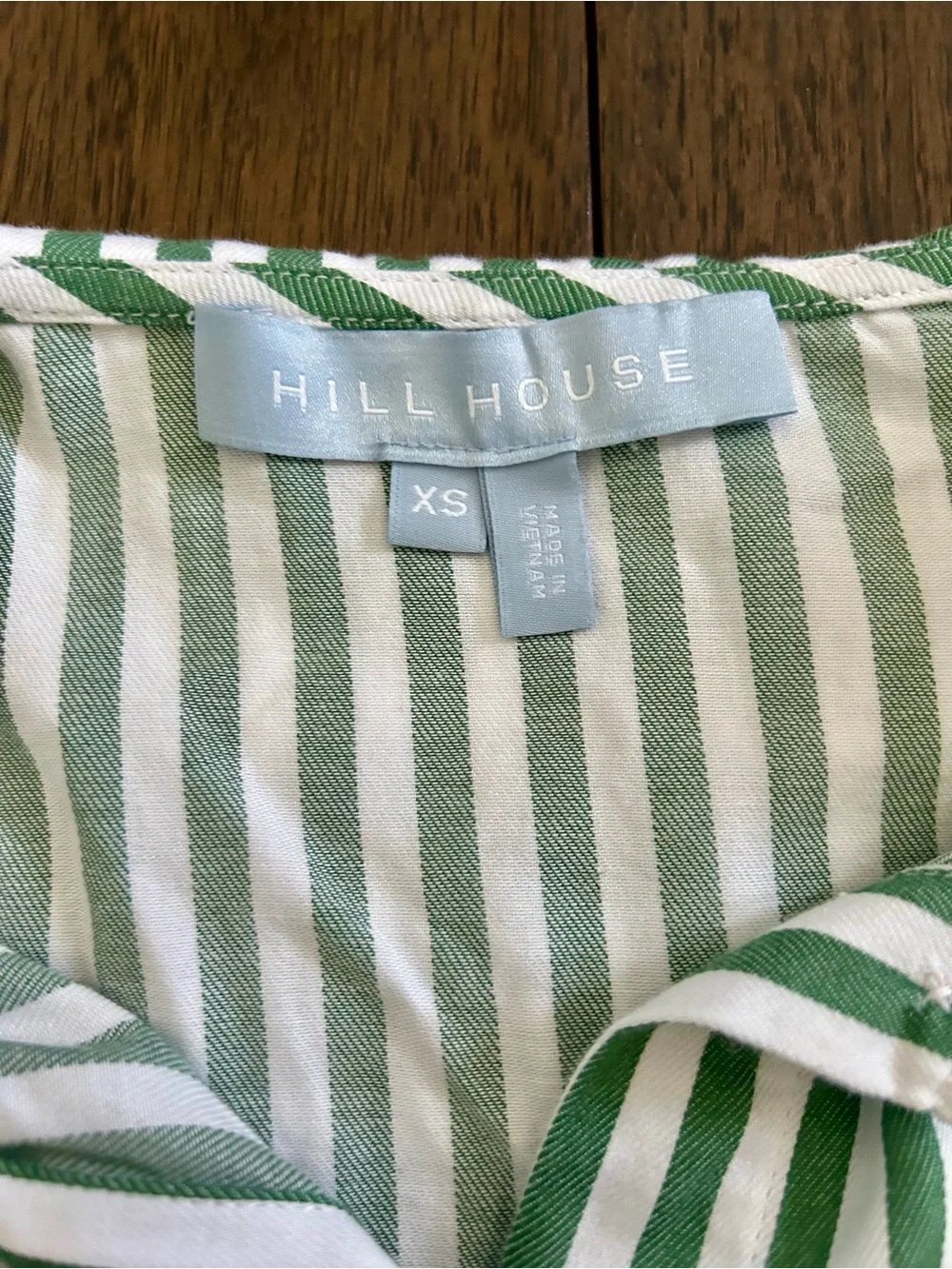Hill House Green Stripe Cotton Pajama Set XS Peter Pan Collar 2-Piece Sleepwear